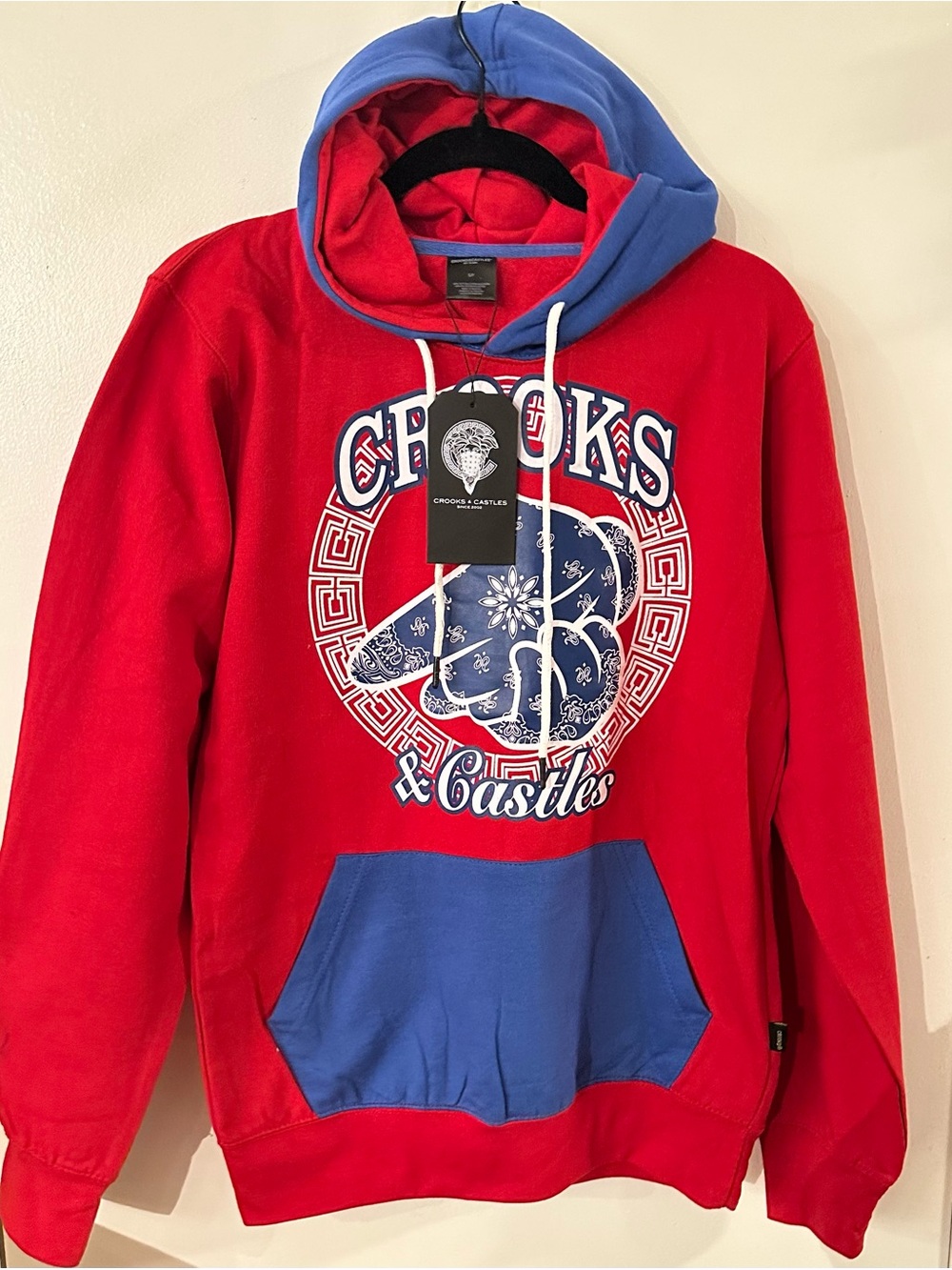 Crooks & Castles Red Hoodie with Blue Hood & Pocket